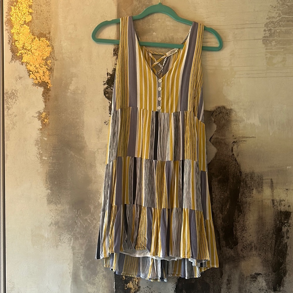 Striped Yellow and Blue Mini Dress